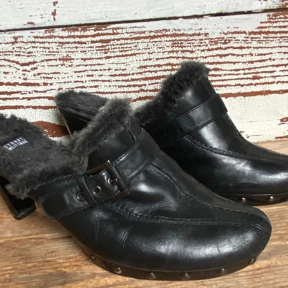 Stuart Weitzman Leather Fur Lined Clogs Mules 10 - Picture 7 of 10